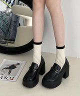 スクエアトゥチャンキーヒールビットロゴローファー3