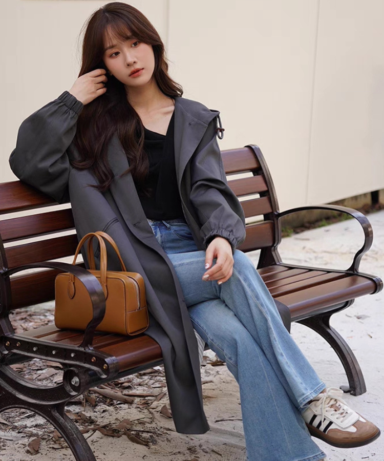 フード付きランタンスリーブロングジャケット