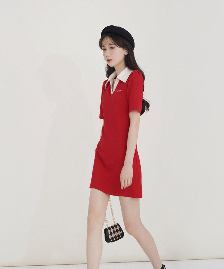 バイカラーAラインショートポロワンピース 4