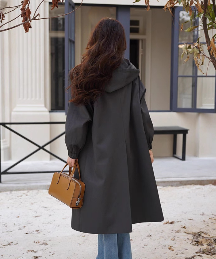 フード付きランタンスリーブロングジャケット