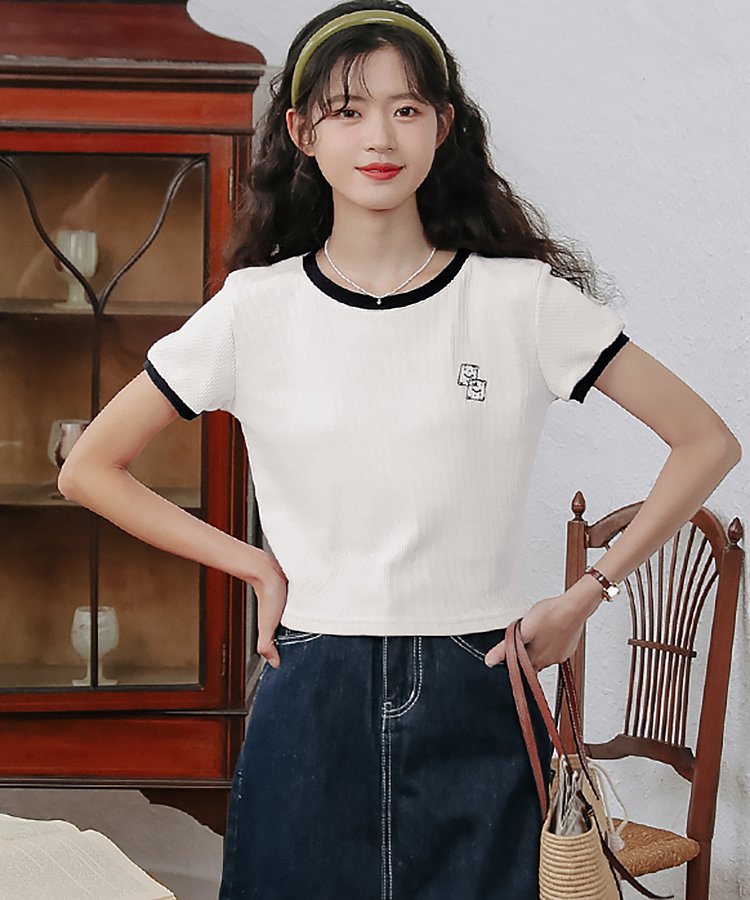 ワッフルバイカラーワンポイントTシャツ 5