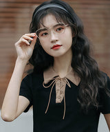 レースアップバイカラーカジュアルシャツ 5