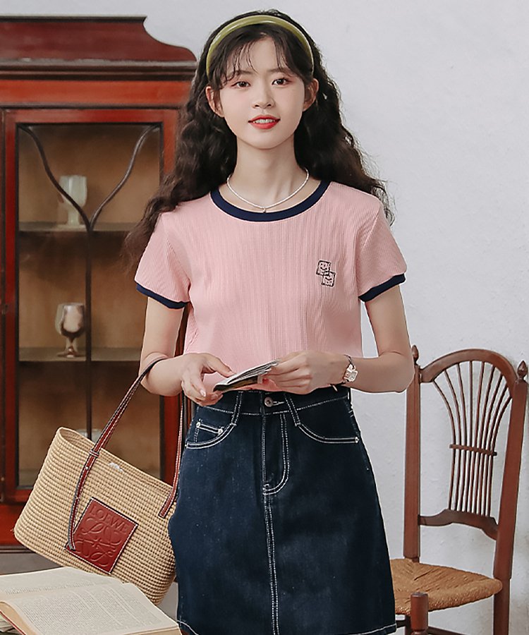 ワッフルバイカラーワンポイントTシャツ 6