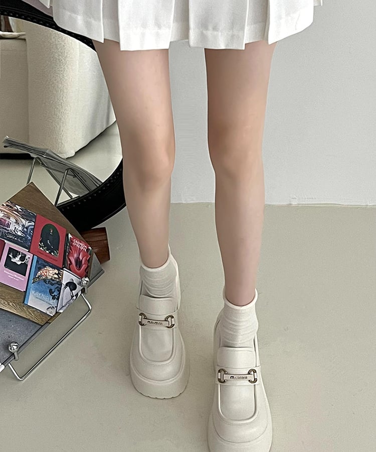 スクエアトゥチャンキーヒールビットロゴローファー6