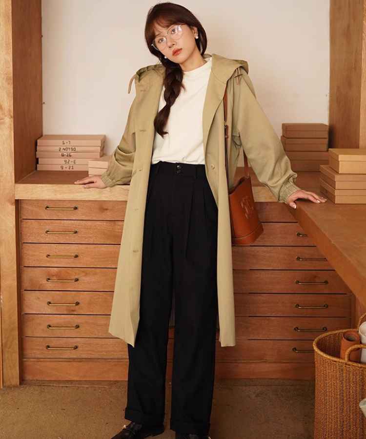 フード付きランタンスリーブロングジャケット