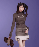 ハーフネックスリムリボントップス