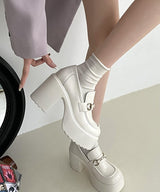 スクエアトゥチャンキーヒールビットロゴローファー7