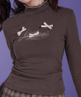 ハーフネックスリムリボントップス