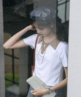 レースアップバイカラーカジュアルシャツ 8