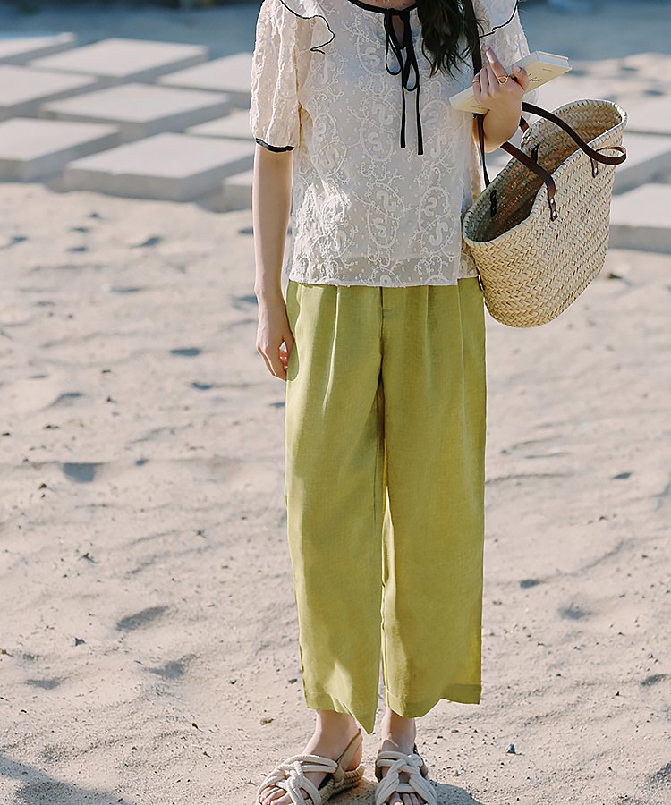 フロントリボンショルダーフリルレースシアートップス 8