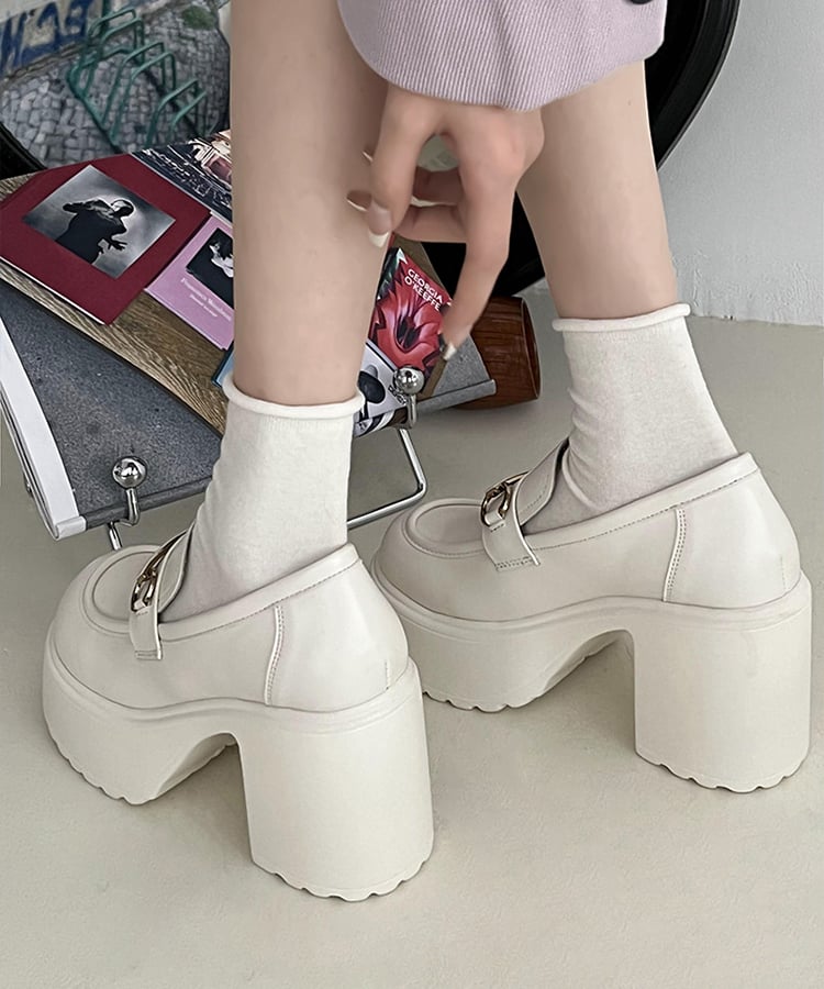 スクエアトゥチャンキーヒールビットロゴローファー9