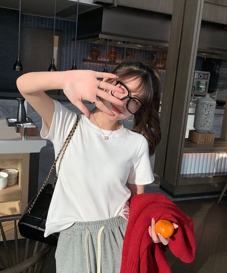 マルチカラークルーネックベーシックリブTシャツ9