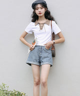 レースアップバイカラーカジュアルシャツ 9