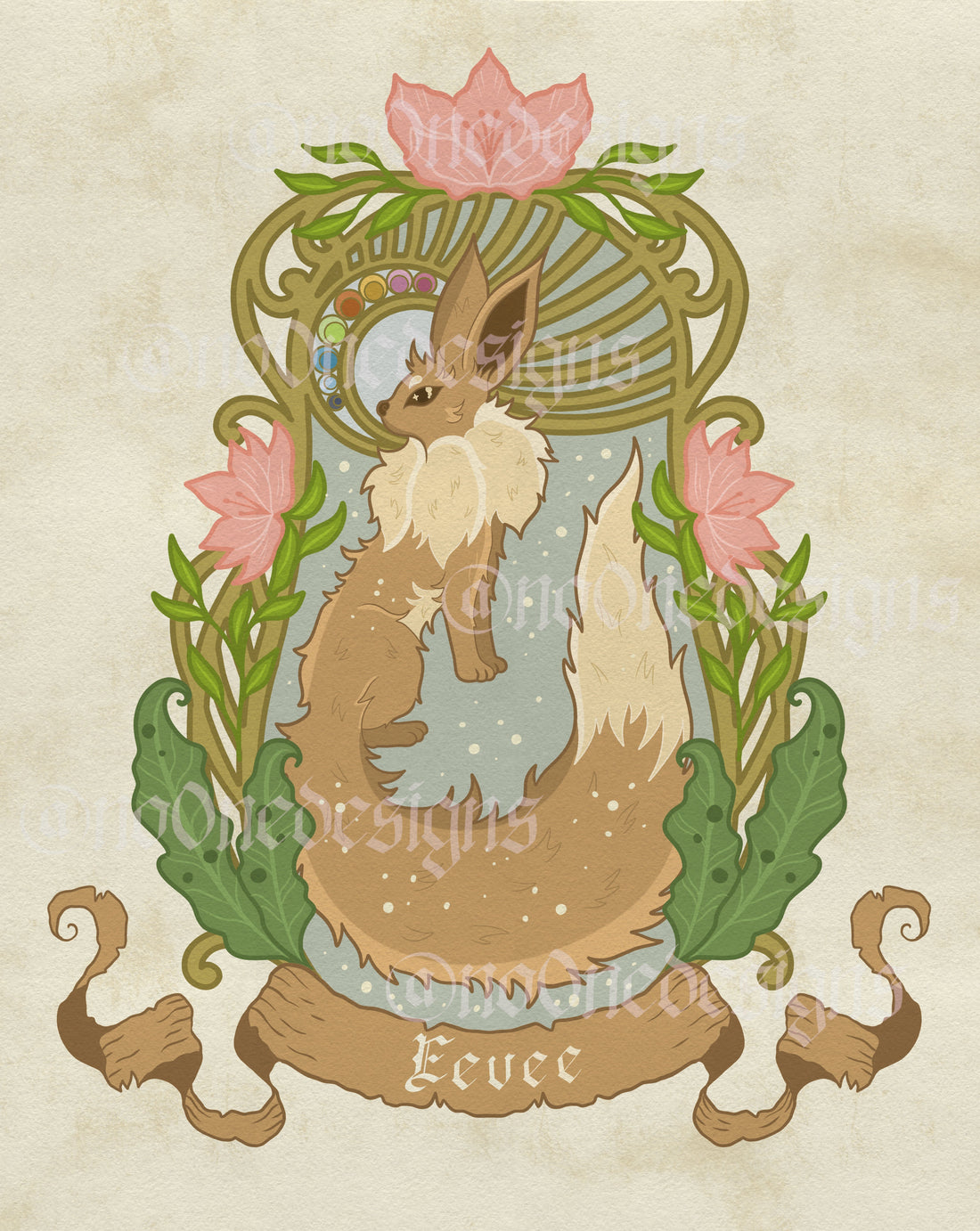 Nouveau-Style Fantasy Fox PKM Art Prints