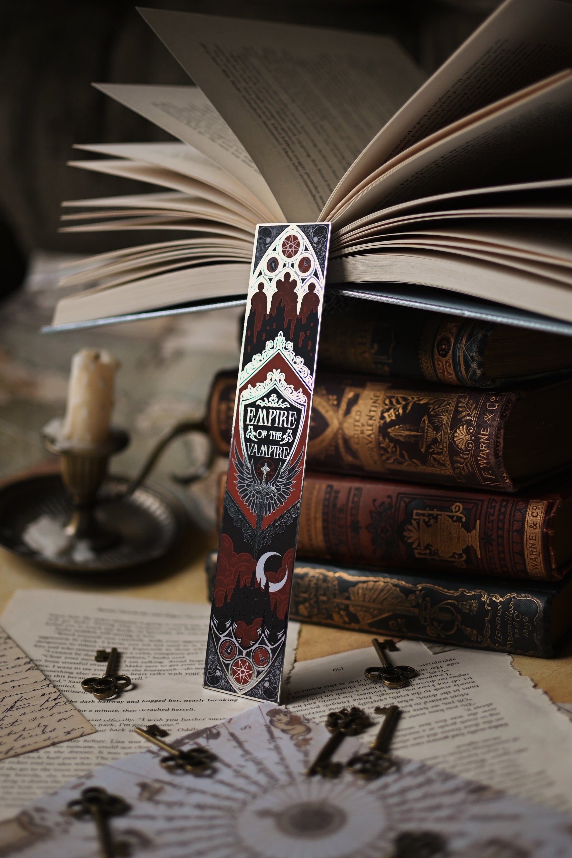 Decorative bookmark with intricate design on top of an open book