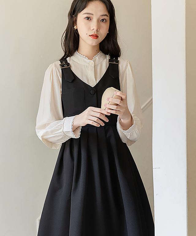 ウエスト切り替えレトロジャンパースカート - jemiremi