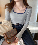 スクエアバイカラーリブロングTシャツ - jemiremi