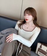 スクエアバイカラーリブロングTシャツ - jemiremi