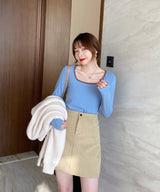 スクエアバイカラーリブロングTシャツ - jemiremi