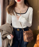 スクエアバイカラーリブロングTシャツ - jemiremi