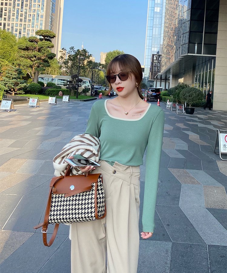 スクエアバイカラーリブロングTシャツ - jemiremi