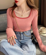 スクエアバイカラーリブロングTシャツ - jemiremi