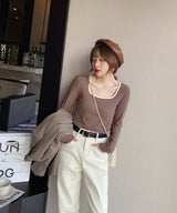 スクエアバイカラーリブロングTシャツ - jemiremi