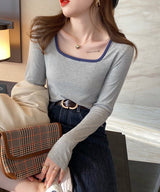 スクエアバイカラーリブロングTシャツ - jemiremi