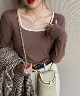 スクエアバイカラーリブロングTシャツ - jemiremi