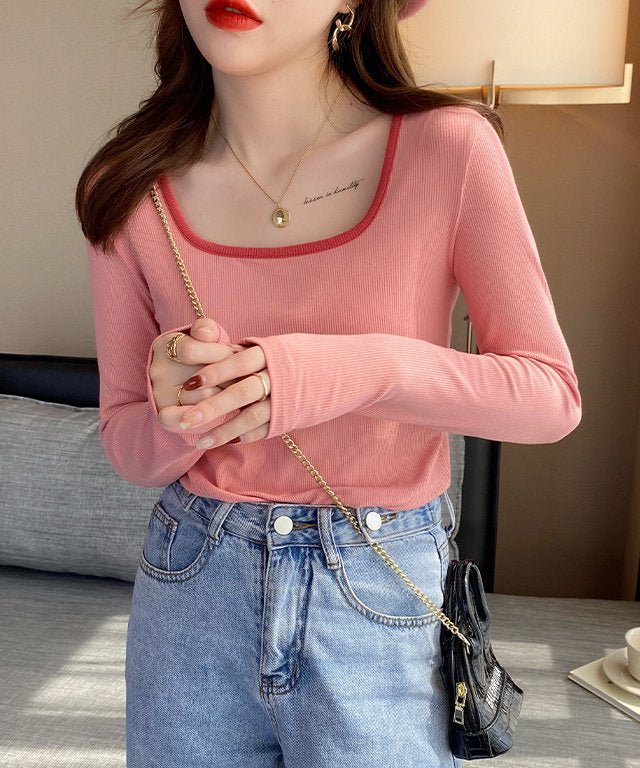 スクエアバイカラーリブロングTシャツ - jemiremi